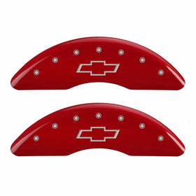 MGP Caliper Covers 14214SBOWRD 'Bowtie' Engraved Caliper Cover with Red Powder Coat Finish and Silver Characters, (Set of 4)
