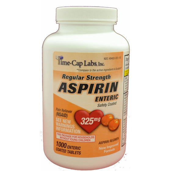 Aspirin Adult Regular Strenght Enteric Coated 325 mg Generic for Ecotrin Bayer Aspirin 1000 Tablets Per Bottle