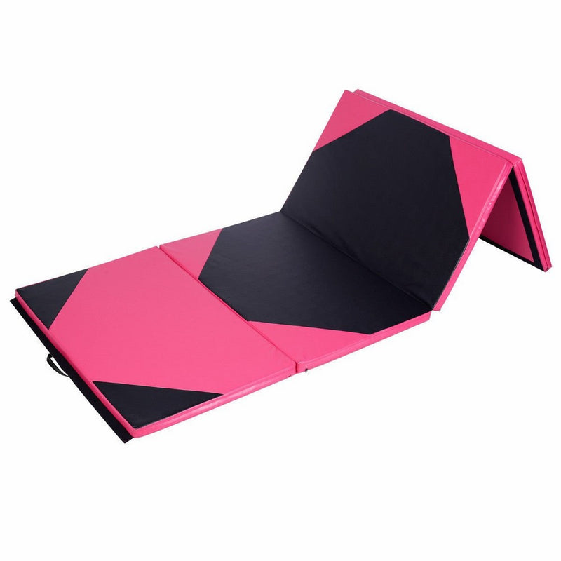 Giantex 4'x10'x2" Thick Folding Panel Gymnastics Mat Gym Fitness Exercise Pink/black