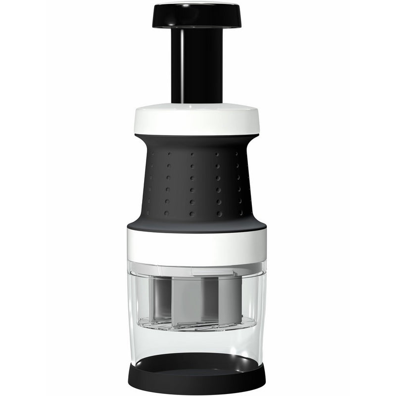 Vremi Food Chopper One Piece Salad Vegetable Chopper and Slicer Dicer Manual Mini Hand Chopper Onion Garlic Mincer with Cover for Vegetables Stainless Steel Cutter Blade Black