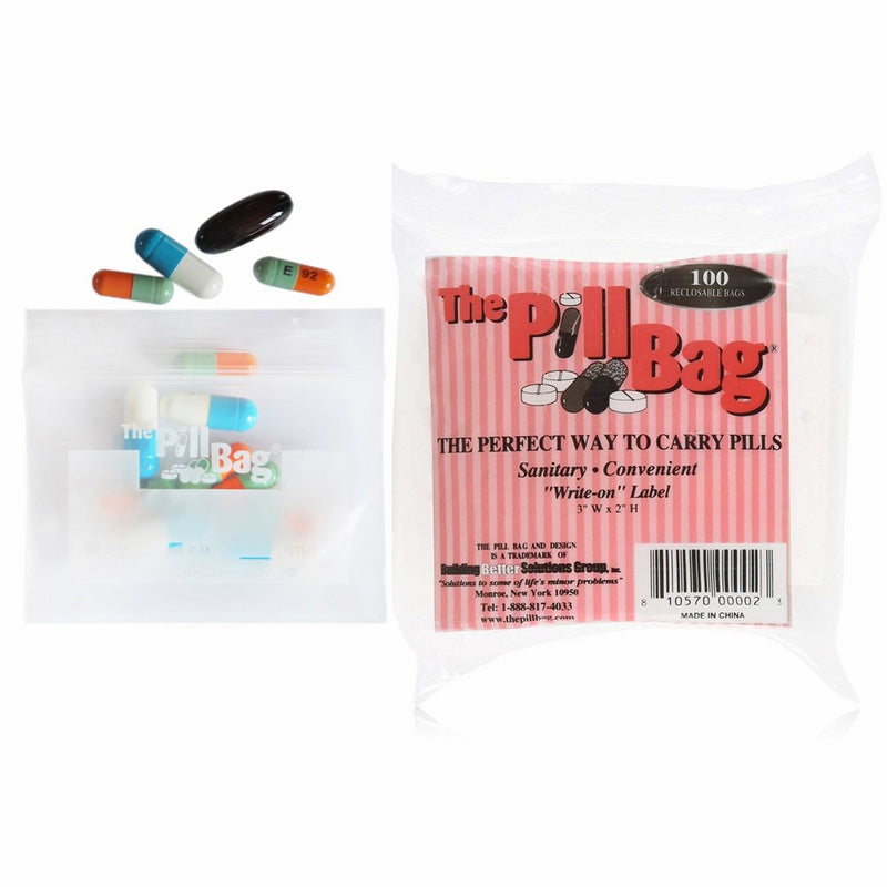 The Pill Bag 100 Count Resealable Zipper Plastic Poly Bags, 3 by 2-inch, 3 mil, Clear with Write-on Label, ThePillBag Vitamin Baggies