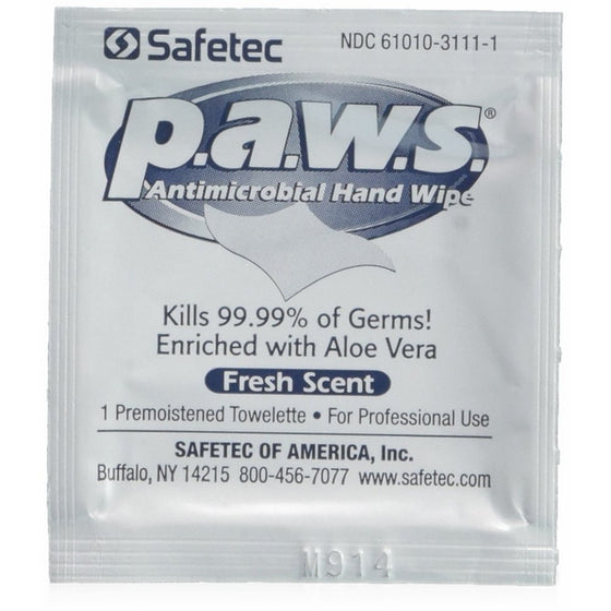 Paws Antimicrobial Disinfectant Hand Wipe 100/box by Safetec