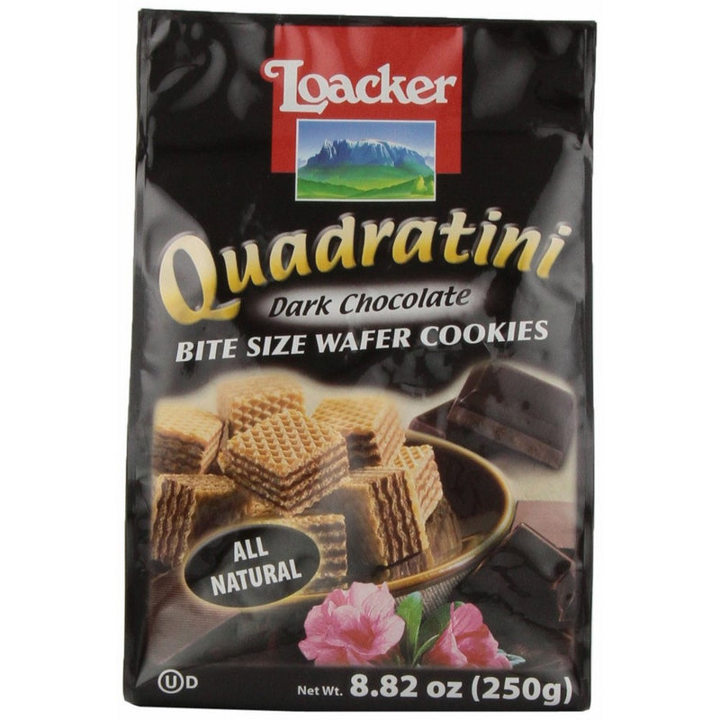 Loacker Quadratini Dark Chocolate Creme Wafer Cookies, 8.82-Ounce Packages (Pack of 8)