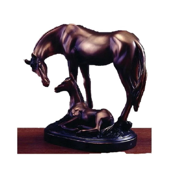 Bronze Equestrian Mom & Baby Foal Horse Sculpture Statue Figurine 6"w X 7"h