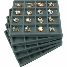 5 Gray 16 Slot 1/2 Size Jewelry Display Tray Inserts New