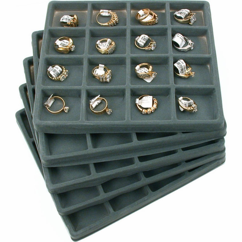 5 Gray 16 Slot 1/2 Size Jewelry Display Tray Inserts New