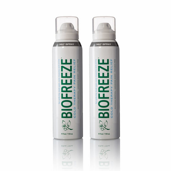 Biofreeze Pain Relief 360 Spray for Arthritis, Cold Topical Analgesic, Fast Acting & Long Lasting Cooling Pain Reliever for Muscle, Joint, and Back Pain, Colorless Formula, Pack of 2, 4 oz. Bottles