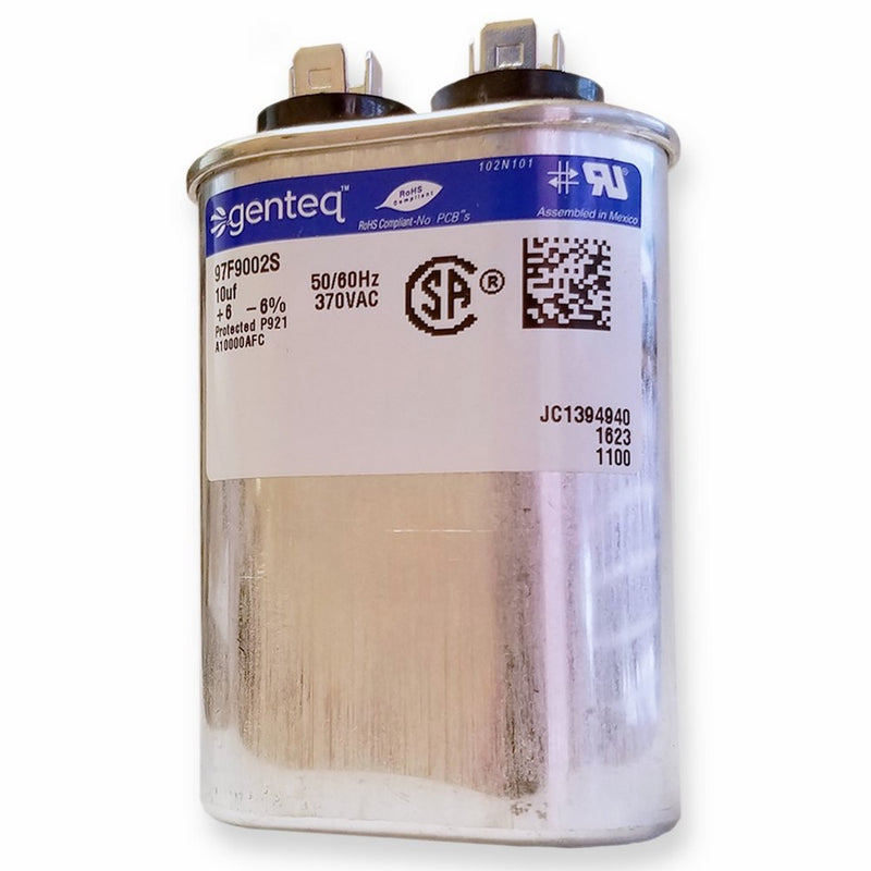 Genteq Capacitor 10 UF MFD 370V 97F9002, 97F9002s (replaces old GE# 97F9002BZ3, Z97F9002, 27L669), 10 MFD at 370V, Oval