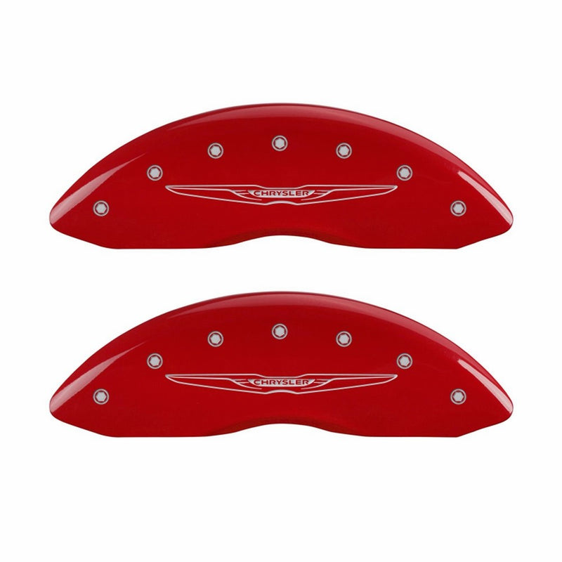 MGP Caliper Covers 32003SCW2RD Chrysler Wing Style 2 Caliper Cover with Red Powder Coat Finish and Silver Characters, (Set of 4)