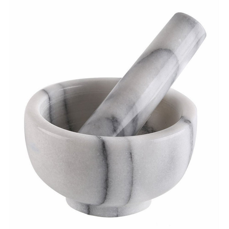 Greenco Marble Mortar and Pestle, 3.75", White/Gray