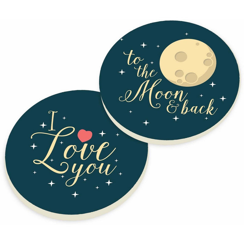 I Love You To The Moon And Back Stars Black Ceramic Car Coaster Pack (Set of 2)