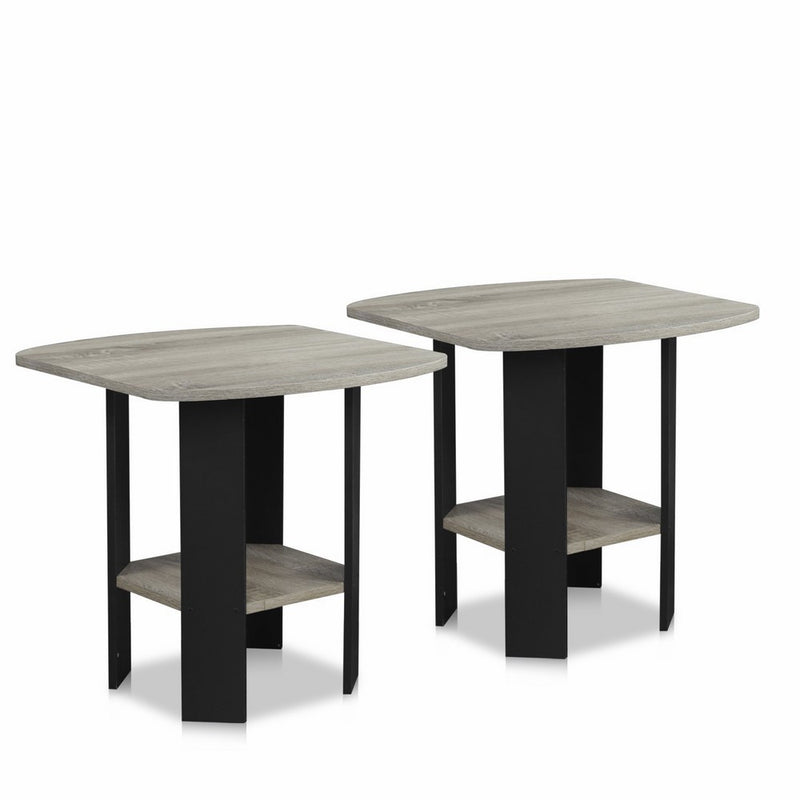 Furinno 2-11180GYW Simple Design End Table (Set of 2), Oak Grey/Black