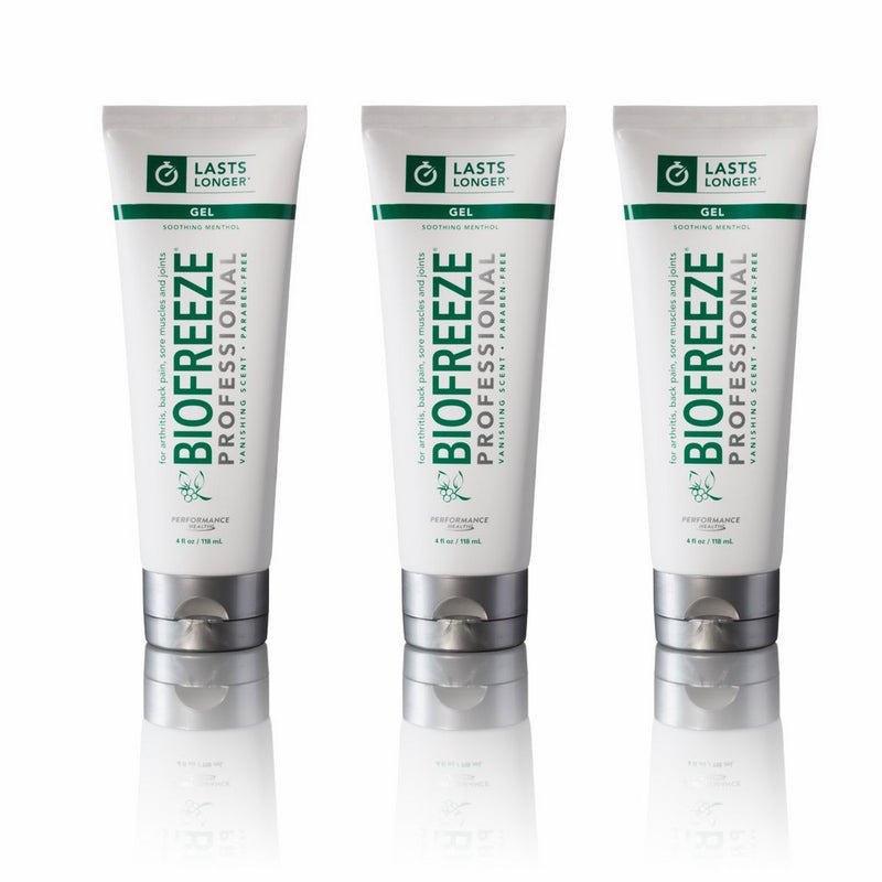 Biofreeze Professional Pain Relief Gel, Relief of Arthritis, Muscle, Joint, Back Pain, NSAID Free Pain Reliever Cream for Sore Muscles, 4 oz. Tube, Original Green Formula, 5% Menthol, Pack of 3