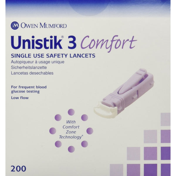 Owen Mumford Unistik 3 Lancets - (200 /bx) Comfort Style Purple - Model At1044