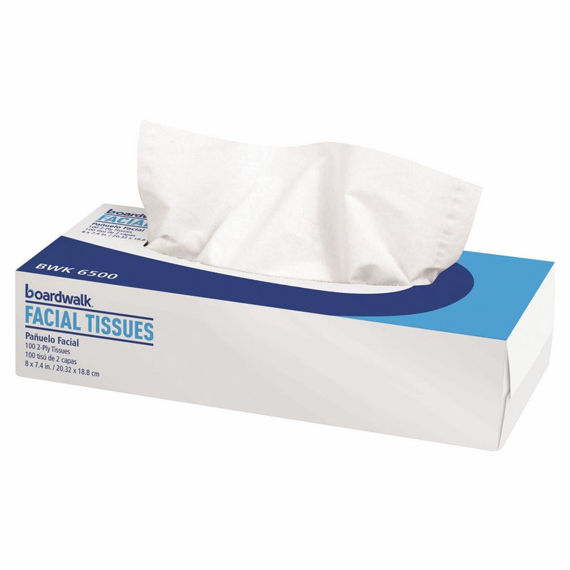 Boardwalk 6500 Office Packs Facial Tissue, Flat Box, Box of 100 Sheets (Case of 30 Boxes)