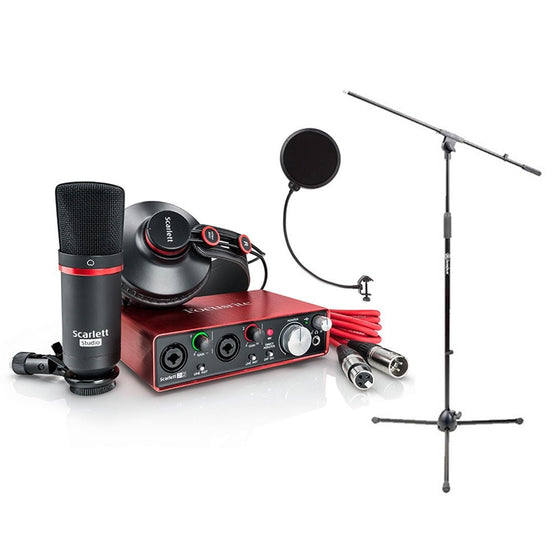 Focusrite SCARLETT Studio Pack w/CM25 Microphone, Headphones, 2i2, Code for Software Bundle Mic Cable, Boom Stand, and Pop Filter