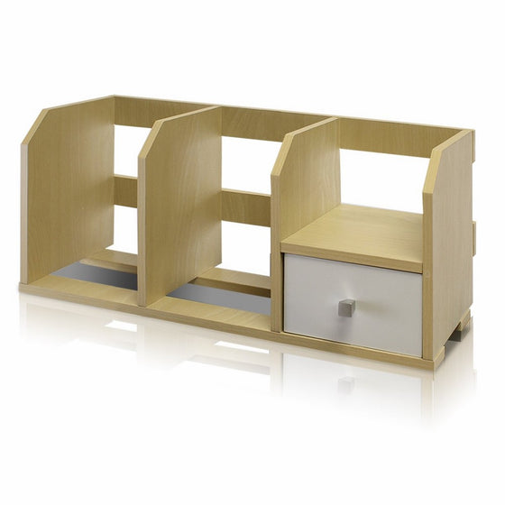 Furinno 12247SBE/WH Pasir Desk Storage Shelf with Bin, Steam Beech/White