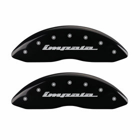 MGP Caliper Covers 14006SIMPBK 'IMPALA' Engraved Caliper Cover with Black Powder Coat Finish and Silver Characters, (Set of 4)