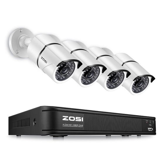 ZOSI 1080P HD-TVI Security Camera System,4-in-1 DVR Recorder and (4) 2.0MP 1920TVL Weatherproof Outdoor Cameras with IR Night Vision (No Hard Drive)