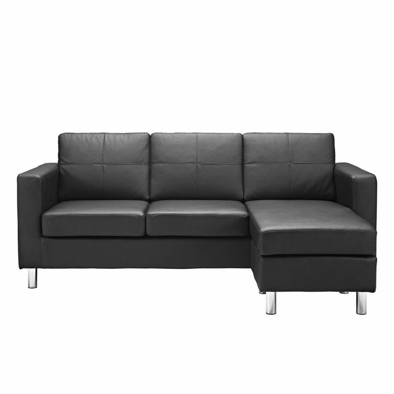 Modern Bonded Leather Sectional Sofa - Small Space Configurable Couch - Black