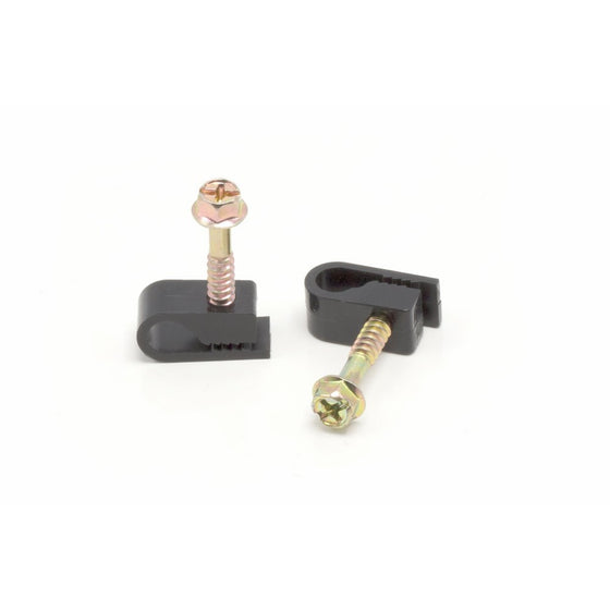 THE CIMPLE CO Single Coaxial Cable Clips, Cat6, Electrical Wire Cable Clip, 1/4 in (6 mm) Screw Clip and Fastener, Black (100 pieces per bag)