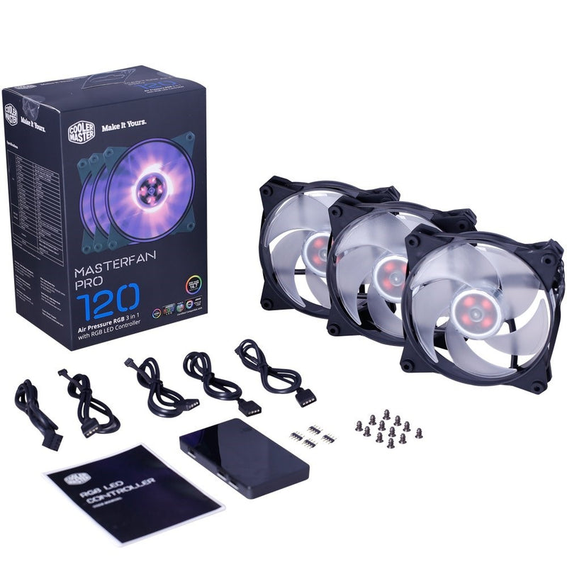 Cooler Master MFY-P2DC-153PC-R1 MasterFan Pro 120 Air Pressure RGB- 120mm Static Pressure RGB Case Fan, 3 In 1 with RGB LED Controller, Computer Cases CPU Coolers and Radiators