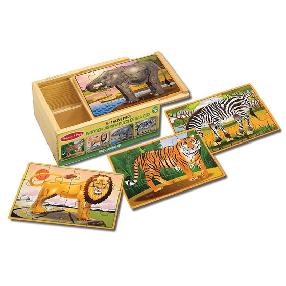 Melissa & Doug Wild Animals 4-in-1 Wooden Jigsaw Puzzles in a Storage Box (48 pcs)