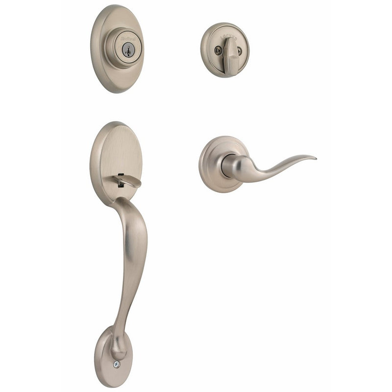 Kwikset Chelsea Single Cylinder Handleset w/Tustin Lever featuring SmartKey in Satin Nickel
