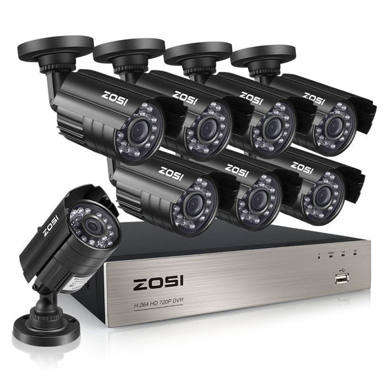 ZOSI 8-Channel HD-TVI 720P 1080N Video Security DVR Surveillance Camera Kit 8 x 1280TVL Indoor Outdoor IR Weatherproof Cameras 65feet 20m Night Vision with IR Cut NO Hard Drive