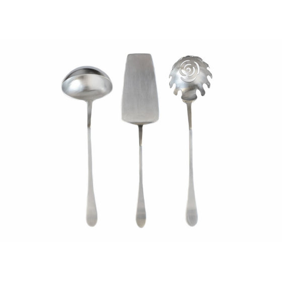 Knork 18/0 Stainless Steel 3 Piece Hostess Set, Matte Silver