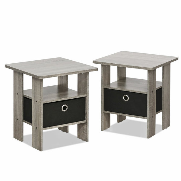 Furinno 2-11157GYW Petite Night Stand, French Oak Grey/Black