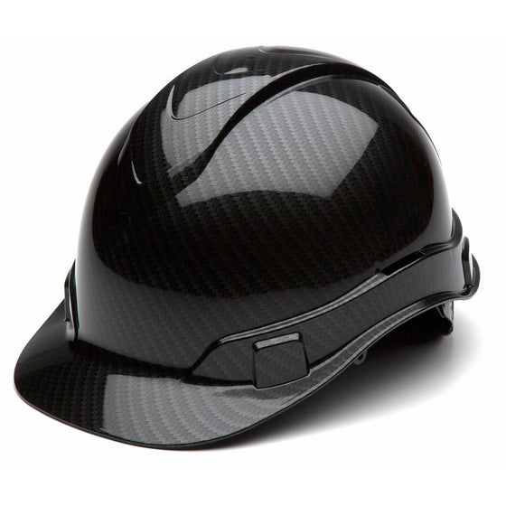 Pyramex Ridgeline Cap Style Hard Hat, 4 Point Ratchet Suspension, Shiny Black Graphite Pattern