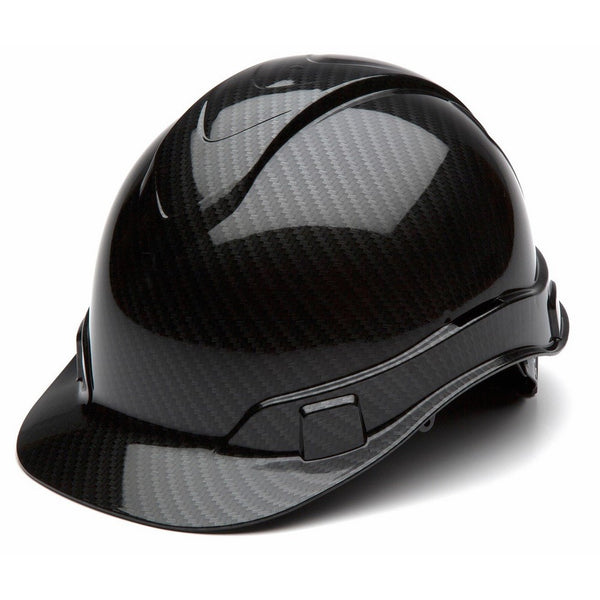 Pyramex Ridgeline Cap Style Hard Hat, 4 Point Ratchet Suspension, Shiny Black Graphite Pattern