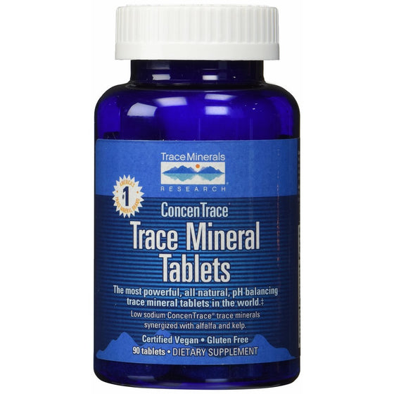 CONCENTRACE TRACE MINERAL TABLETS 90 tab. PH Buffer, Magnesium, Ionic, Vegan, Gluten free, Hydration, Electrolytes.