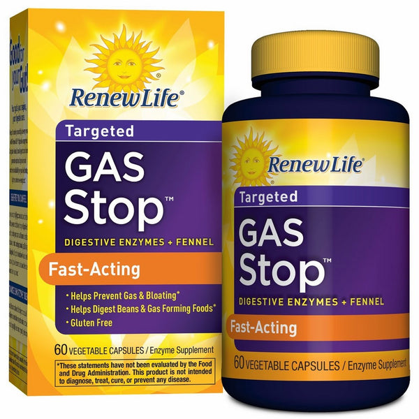 Renew Life - Gas Stop - Fast-acting - promotes regularity, digestive enzymes - dietary supplement - 60 vegetable capsules