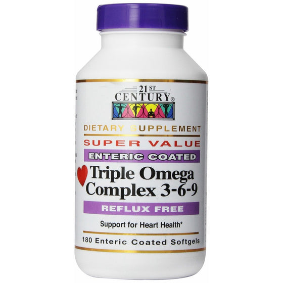 21st Century Triple Omega Complex 3 6 9 Enteric Coated Softgels, 180 Count Bottle