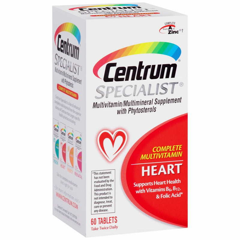 Centrum Specialist Heart (60 Count) Complete Multivitamin/Multimineral Supplement with Phytosterols Tablet, Vitamin D3 and Vitamin B