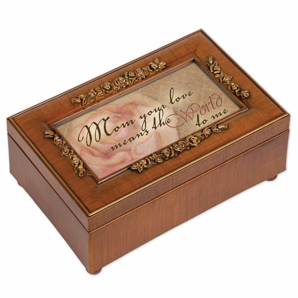 Mom Your Love Wood Finish Rose Jewelry Music Box - Plays Tune Wind Beneath My Wings