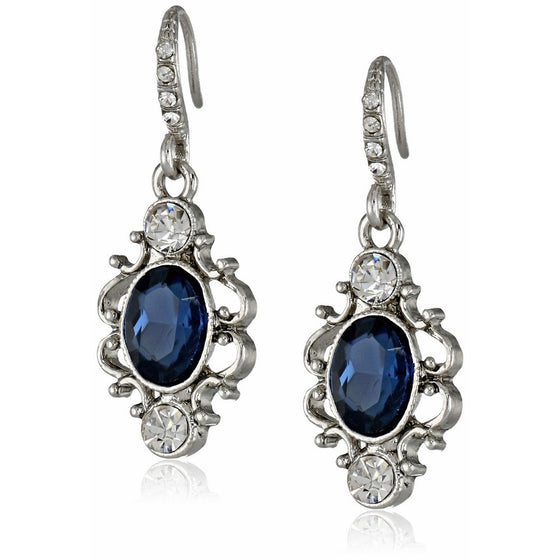 Downton Abbey Jeweled Heirlooms Silver-Tone Crystal and Blue Crystal Oval Drop Earrings