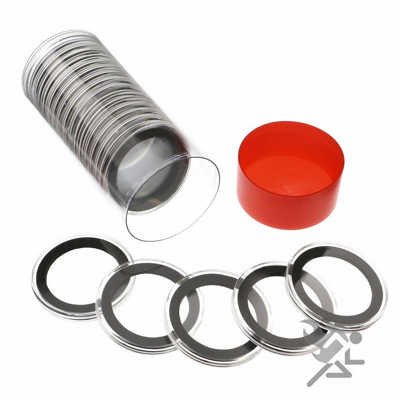 1 Airtite Coin Holder Storage Container & 20 Black Ring 37mm Air-Tite Coin Holder Capsules for 1oz Philharmonic