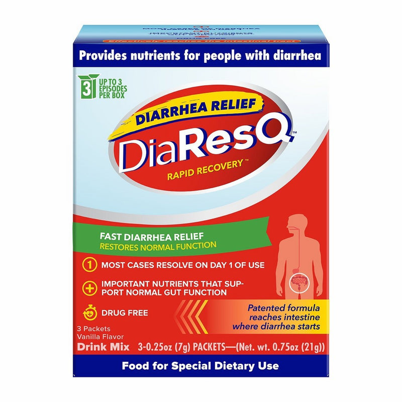 DiaResQ Adult's Rapid Recovery Diarrhea Relief - (Vanilla, 3 ct) Fast-Acting Diarrhea Relief That is Safe, Drug-Free, and Effective in Relieving Diarrhea, For Travel or Everyday Use.