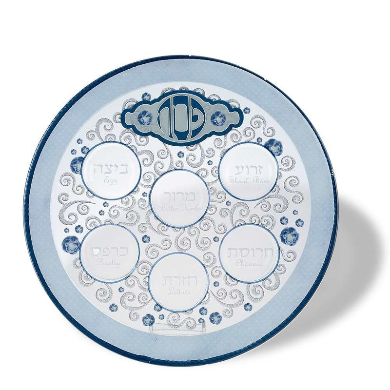 Passover Elegant Glass Seder Plate - 12" round