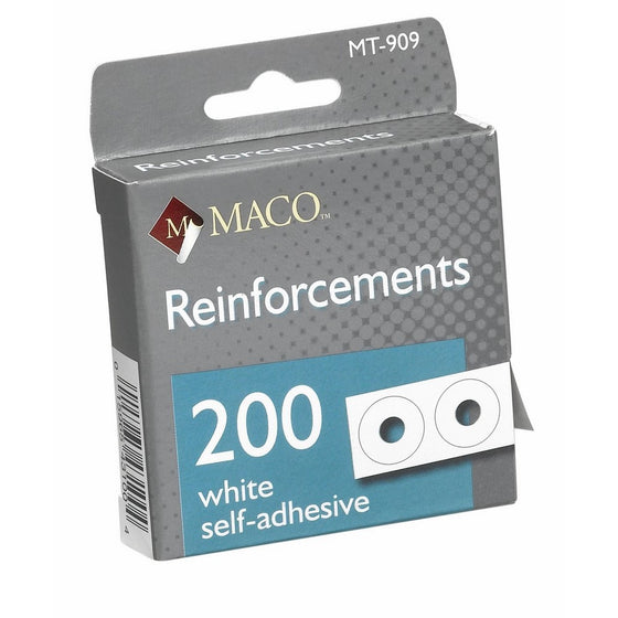 MACO White Hole Reinforcements, 1/4 Inch Diameter Hole, 200 Per Dispenser Box (MT-909)