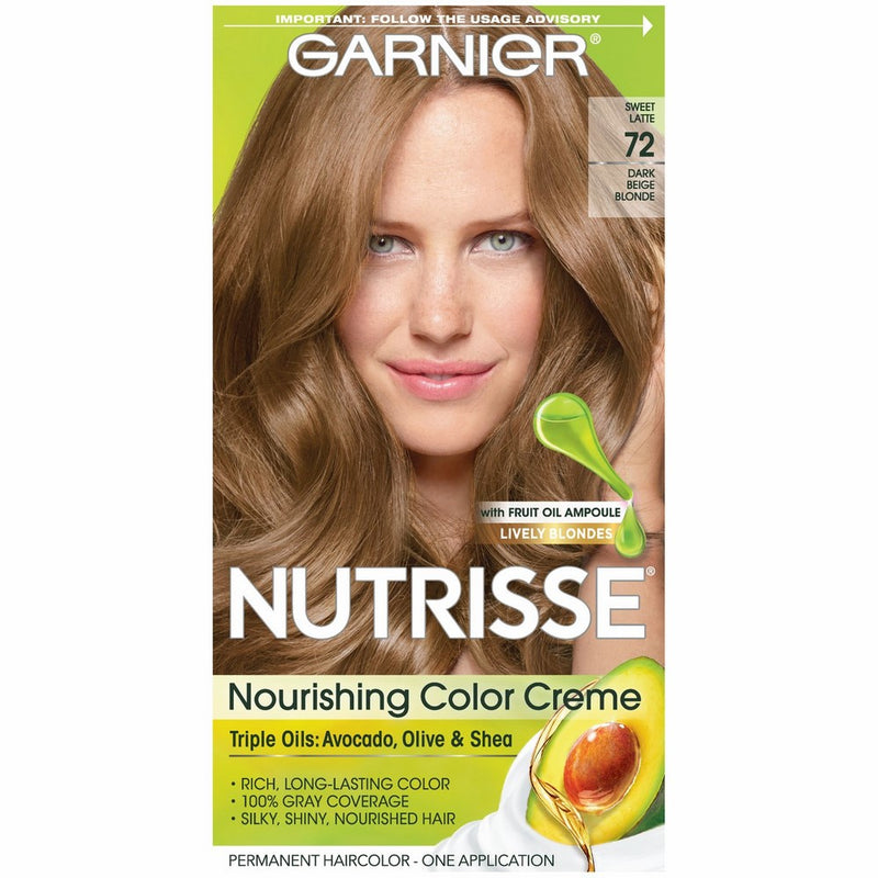 Garnier Nutrisse Nourishing Hair Color Creme, 72 Dark Beige Blonde (Sweet Latte) (Packaging May Vary)