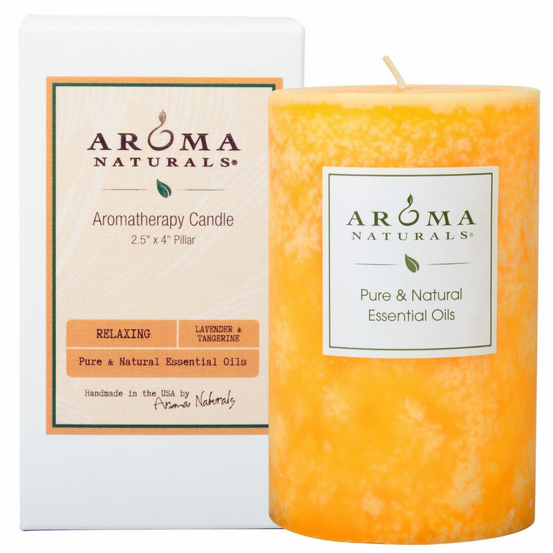 Aroma Naturals Essential Oil Lavender & Tangerine Scented Pillar Candle, Relaxing, 2.5 inch x 4 inch