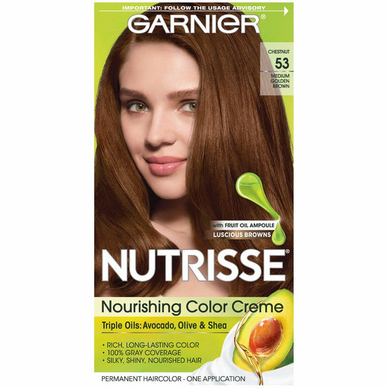 Garnier Nutrisse Nourishing Hair Color Creme, 53 Medium Golden Brown (Chestnut) (Packaging May Vary)