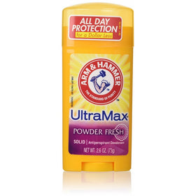 Arm & Hammer Ultramax Deodorant and Antiperspirant Solid, Powder Fresh, 2.6-Ounce Stick (Pack of 6)