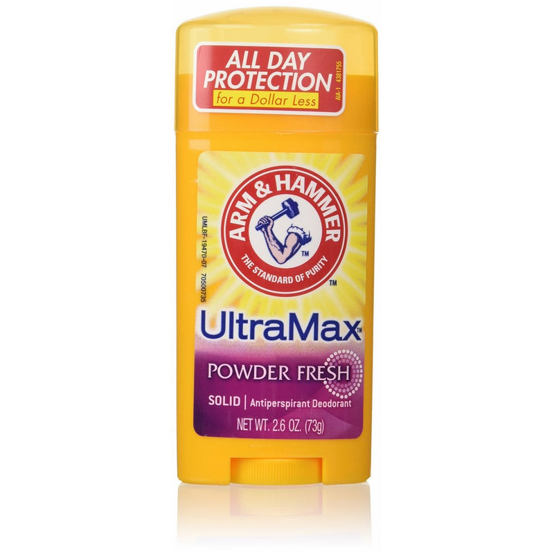 Arm & Hammer Ultramax Deodorant and Antiperspirant Solid, Powder Fresh, 2.6-Ounce Stick (Pack of 6)