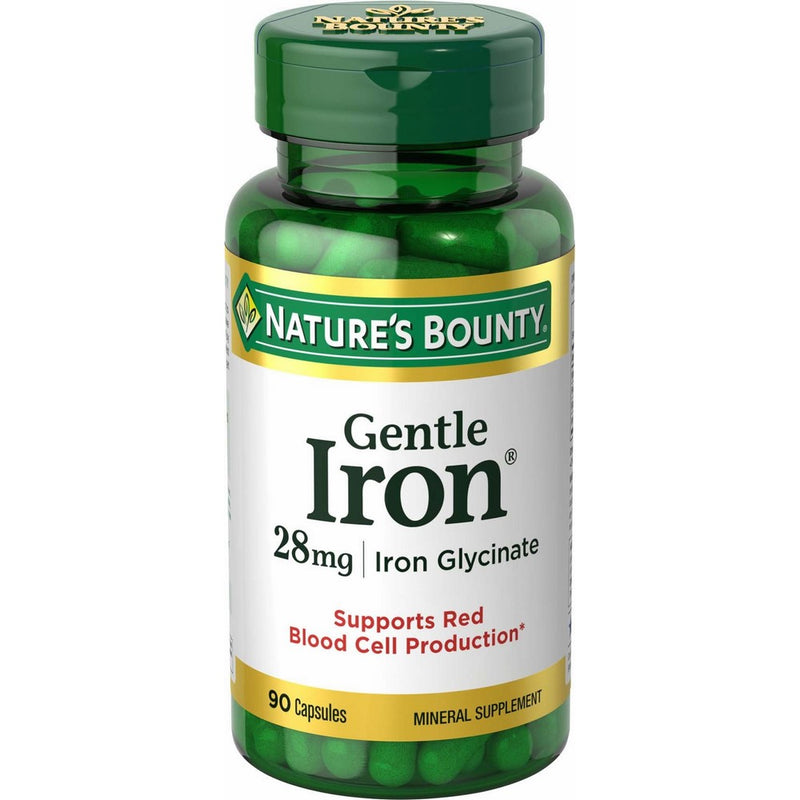 Nature's Bounty Gentle Iron 28 mg Iron Glycinate, 90 Capsules (Pack of 3)