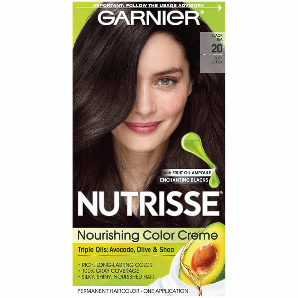 Garnier Nutrisse Nourishing Hair Color Creme, 20 Soft Black (Black Tea) (Packaging May Vary)